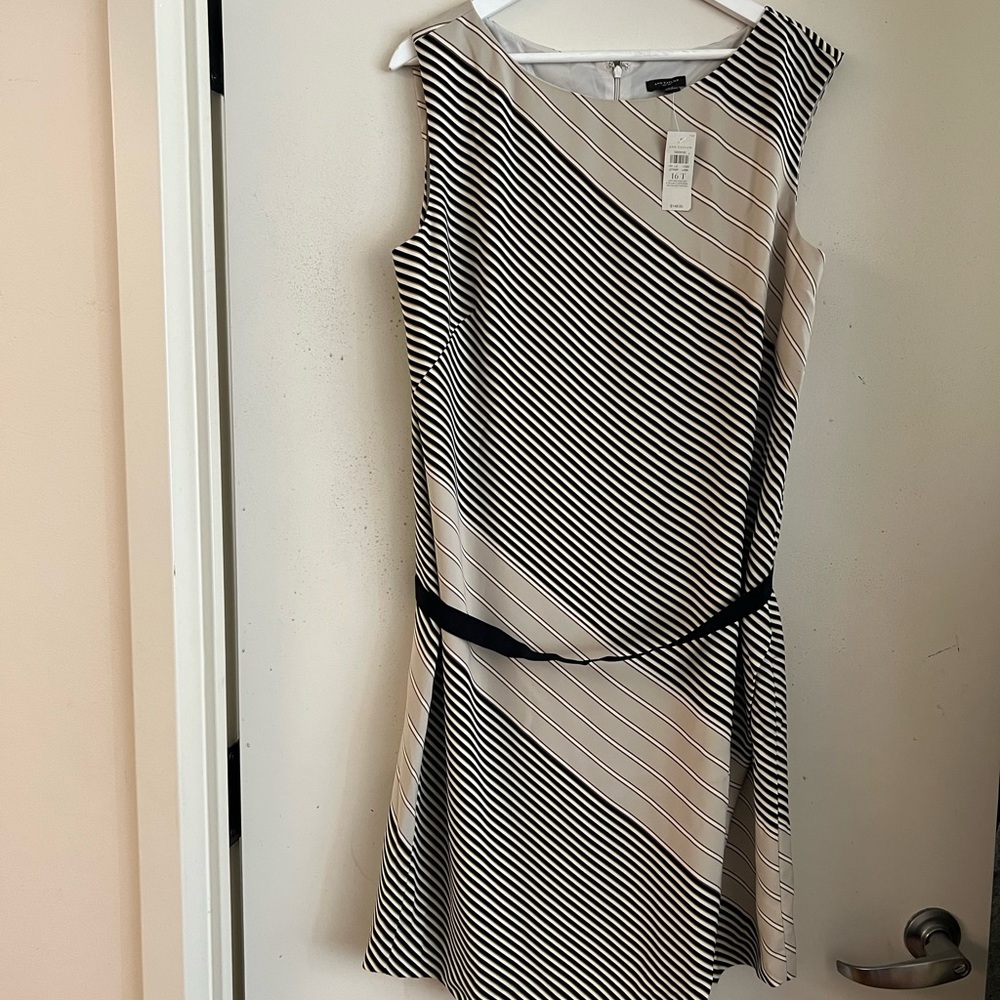 Ann Taylor Striped Dress with Attached Belt NWT